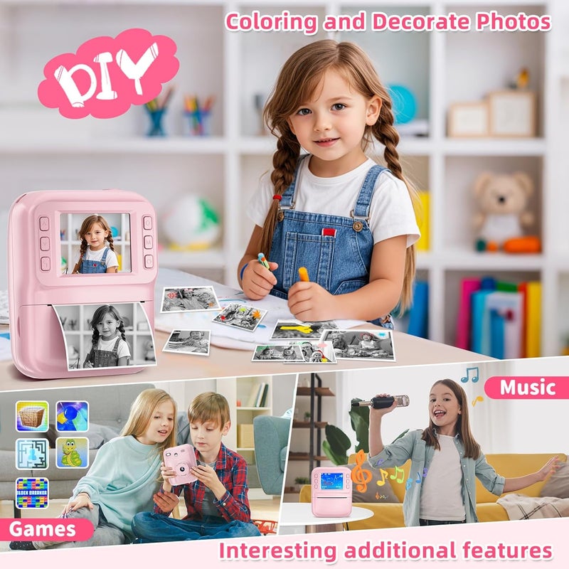 MINIBEAR Kids Camera Instant Print Camera for Kids Digital Camera Toddler Toys Christmas Birthday Gifts for 3 4 5 6 7 8 9 10 Year Old Girls Boys, Pink - Image 5